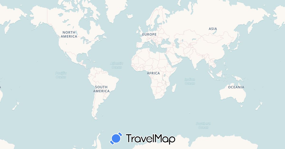 TravelMap itinerary: driving in Falkland Islands, France, United Kingdom, Saint Helena (Africa, Europe, South America)